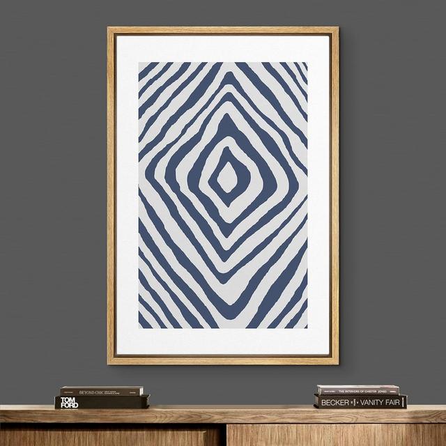 Framed Canvas Print Wall Art Wavy Blue Line Art Diamond Array in 16"x24"
