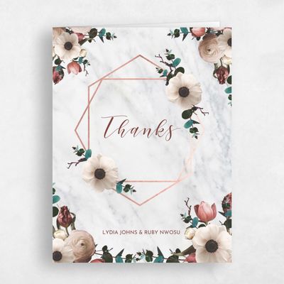 Red Bordered Wedding Thank You - Camellia Bloom