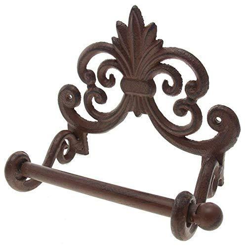 Comfify Fleur De Lis Cast Iron Toilet Paper Roll Holder - Cast Iron Wall Mounted Toilet Tissue Holder - European Victorian Design - 7.9x4.3x6.3” - with Screws and Anchors (Rust Brown)