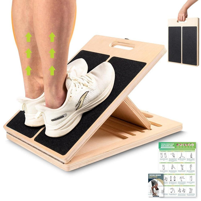 Slant Board for Calf Stretching, Adjustable Portable Wooden Incline Board for Calf Stretcher with Training Poster, 300 Lbs Weight Capacity Calf Stretch Wedge for Leg, Knees, Heel, Ankle & Stretching