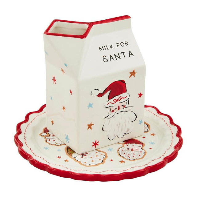 Mud Pie Cookies for Santa Set Plates, platter 6 1/2" dia | carton 4 1/2" x 3", WHITE