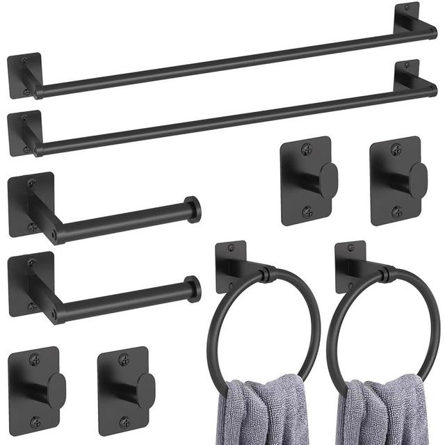 KLJKPA 10 Pieces Bathroom Accessories Set, Bathroom Hardware Set, 24 inch Towel Bar, Towel Racks for Bathroom, Robe Towel Hooks, Toilet Paper Holder Wall Mounted, Matte Black