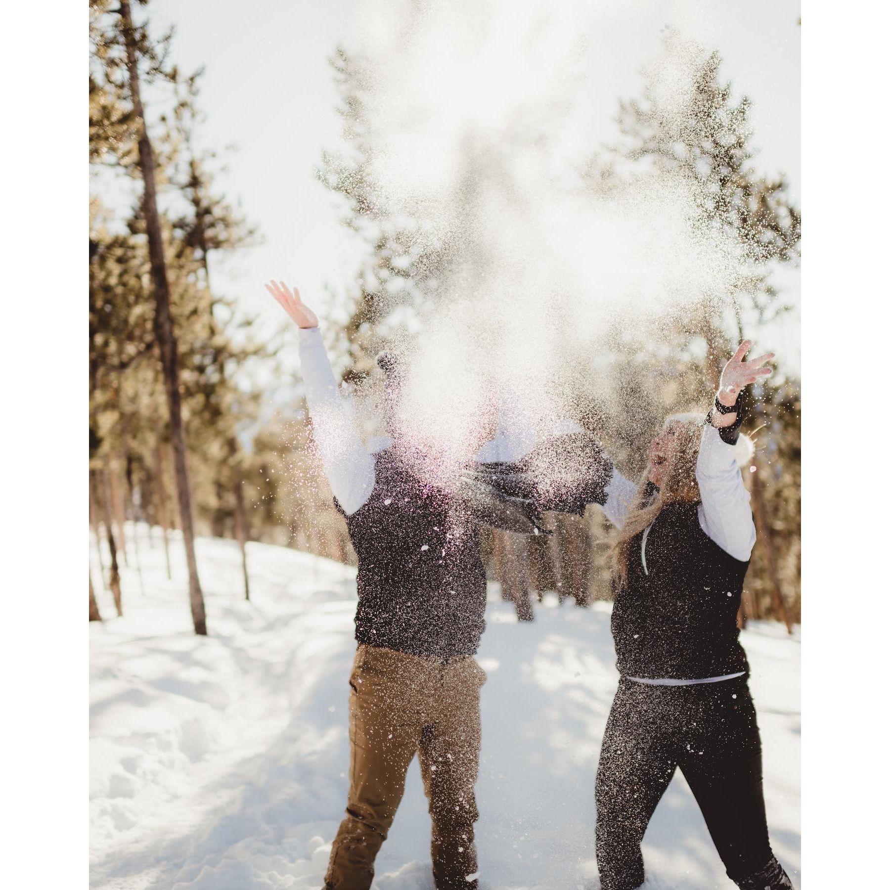 Some fun in the snow from our secret engagement photoshoot! 