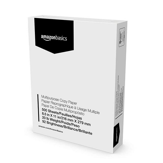 Amazon Basics Multipurpose Copy Printer Paper - White, 8.5 x 11 Inches, 1 Ream (500 Sheets)