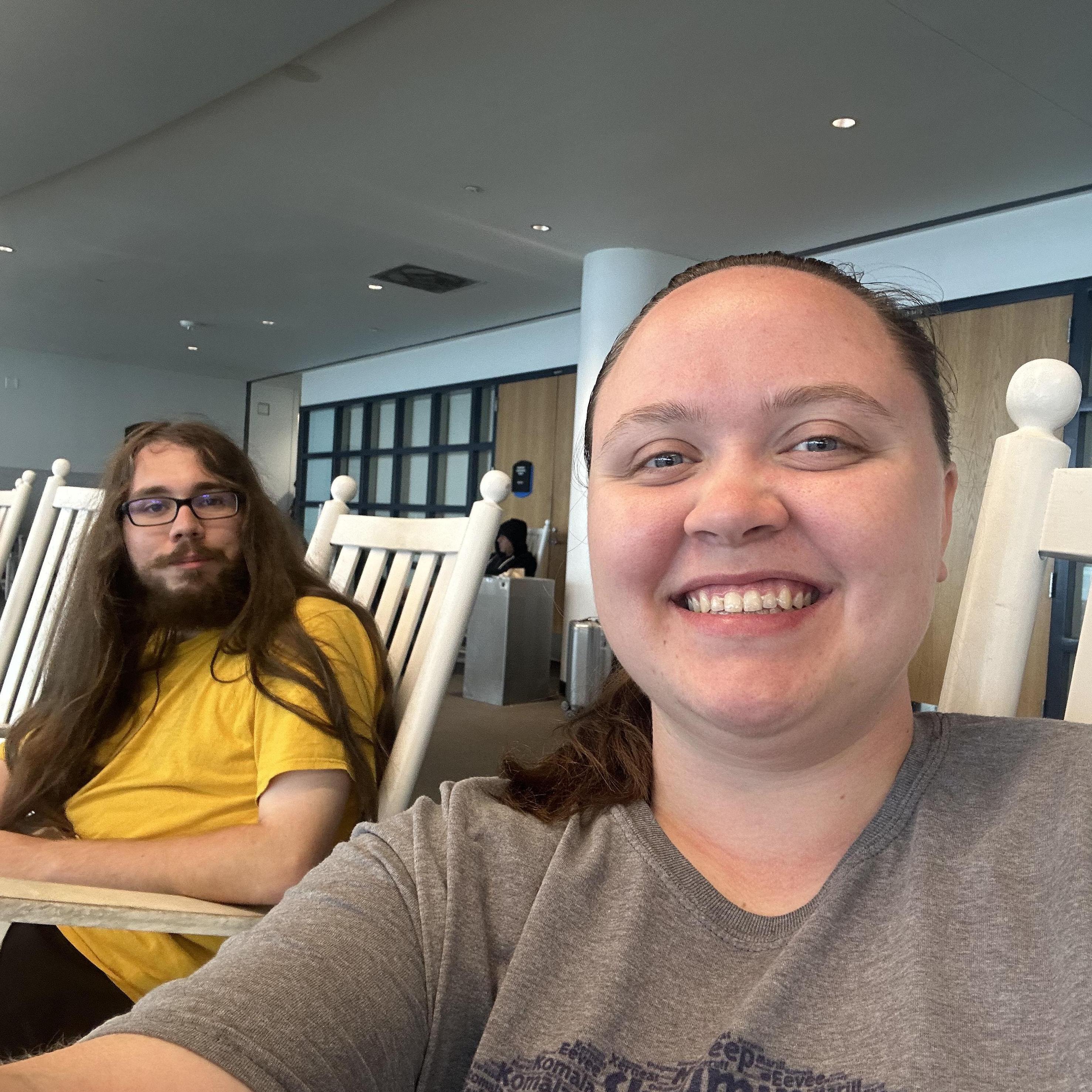 Us waiting in North Carolina Airport for our flight back to Arkansas