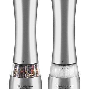 Electric Salt & Pepper Grinder Set By Beyond Flavor |Complimentary Mill Rest |Pack Of 2| LED Light| Automatic Battery Operated Salt and pepper mill |Adjustable Coarseness| Bonus: Recipe E-Book