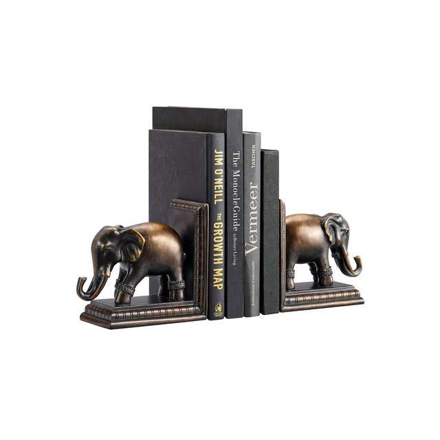 Danya B Ornate Elephants Polyresin Bronze Patina Finish Bookend, Set of 2