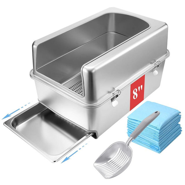 Sorstrem 8" Sifting Pull-Out Cat Litter Box with Lid for Pine Pellets