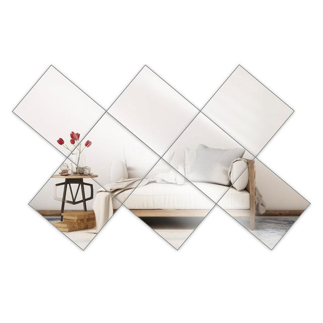 Dulles Glass - Wall Mirrors, 14''x 12'' Glass Wall Mirror Tiles (8 PCS), Large Full Body Mirror for Home Gym, Bedroom, Door, Bathroom, Frameless Mirror Tiles (Glass - 14'' x 12'' - 8PCS)