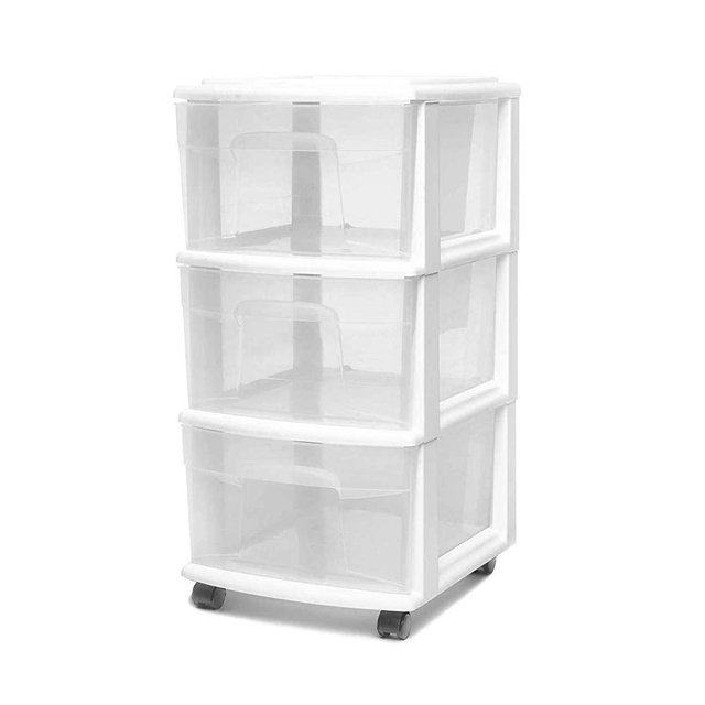 HOMZ 05563WHDC.01 3 Drawer Medium Storage Cart, Set of 1, White