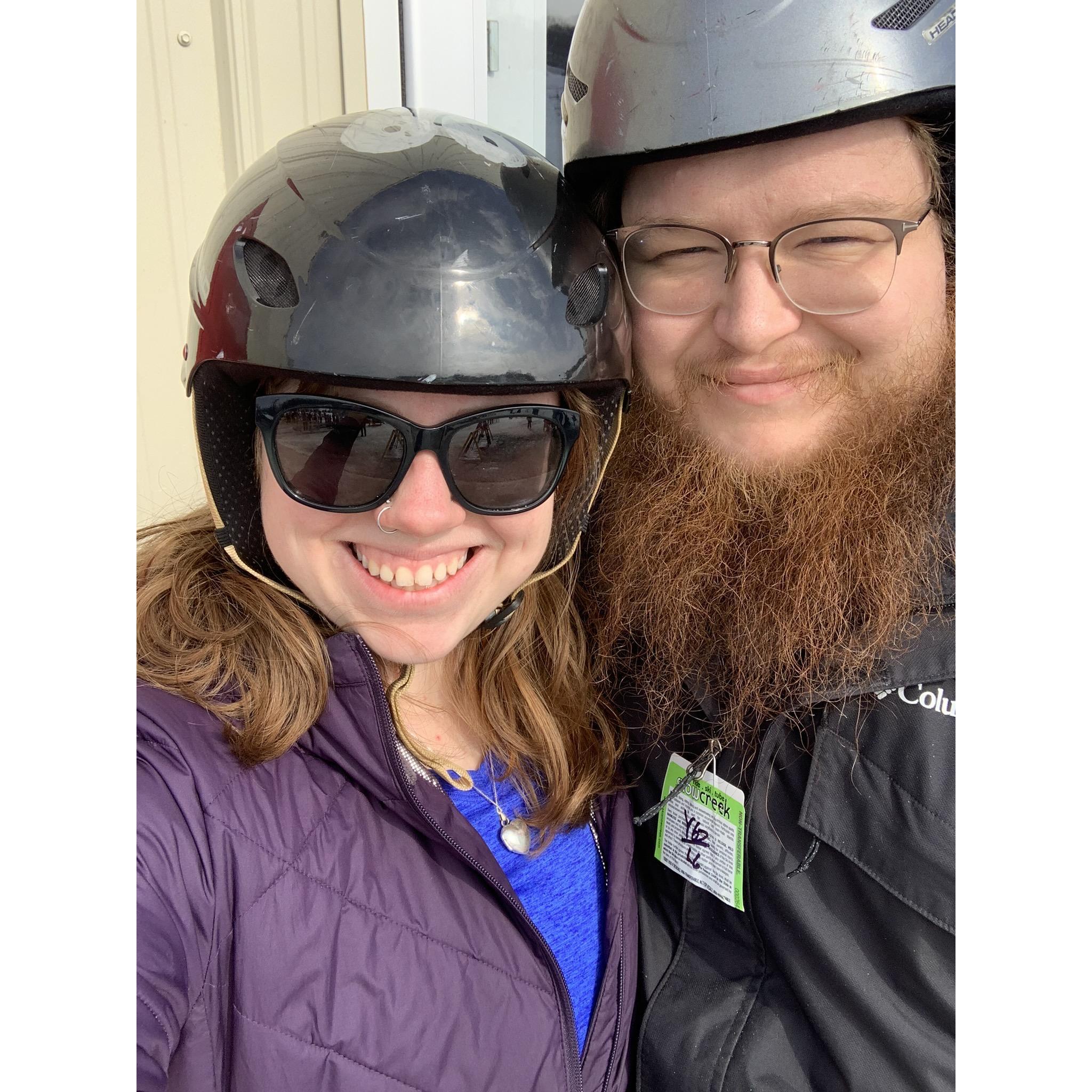First ski trip, safety first with the helmets!