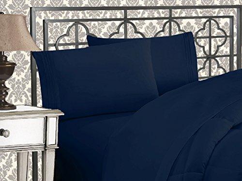 Elegant Comfort Luxurious 1500 Thread Count Egyptian Three Line Embroidered Softest Premium Hotel Quality 4-Piece Bed Sheet Set, Wrinkle and Fade Resistant, Queen, Navy Blue