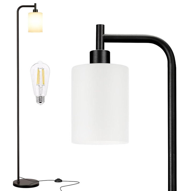 Ziisee Floor Lamps for Living Room - Standing Lamp with Glass Lampshade, Modern Floor Lamp with LED Bulbs, Bright Industrial Floor Lamp for Bedroom, Black Tall Lamp for Office(Light Bulb Included)