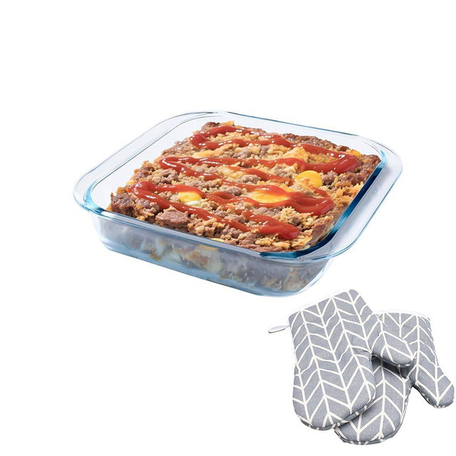 Vitrignis Glass Baking Dish - 2.4Qt Square 9x9 Baking Pan - Baking Pan With Oven Mitts - Glass Baking Dishes For Oven