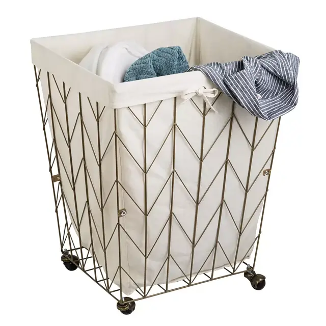 Honey-Can-Do® Chevron Wire Frame Cotton Hamper in Antique Gold