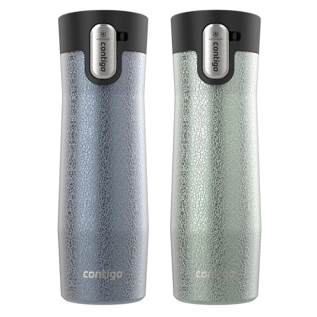 Contigo® AUTOSEAL® West Loop Vacuum-Insulated Stainless Steel Travel Mug with Easy-Clean Lid, 20 oz, 2 pack, Crystal Lakeside; Crystal Agave