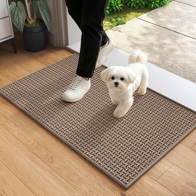 YDKGL Door Mat 17x30, Door Mat Indoor Entrance Dirt Resistant and Absorbent, Non-Slip Rubber Backing Front Door Mats, Easy Clean Low-Profile Doormat for Entryway, Front Door, Inside Entrance, Brown