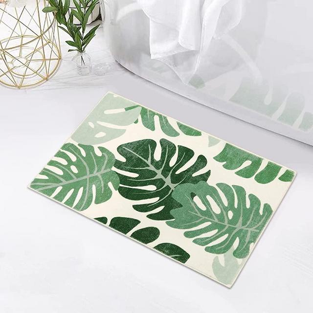 HAOCOO Bath Mat 18x25 inch Green Leaves Velveteen Area Rug Non-Slip Ultra Soft Bathroom Rugs Machine Washable Bath Rug Floor Carpet Entryway Door Mat for Doormats Tub Shower Decor