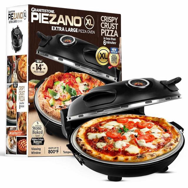 PIEZANO 14 Inch Large Crispy Crust Pizza Oven by Granitestone – Family Sized Electric Pizza Oven Indoor Countertop Maker with Stone Heats up to 800˚F for Stone Baked Pizzeria Style at Home