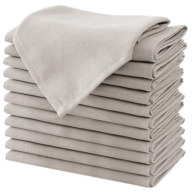 Cloth Napkins Set of 12 (18" X 18") Linen Textured Dinner Napkins Waterproof Extra Soft Thick Durable Reusable Napkins With Hemmed Edges for Family Dinners, Weddings and Everyday Use, Taupe