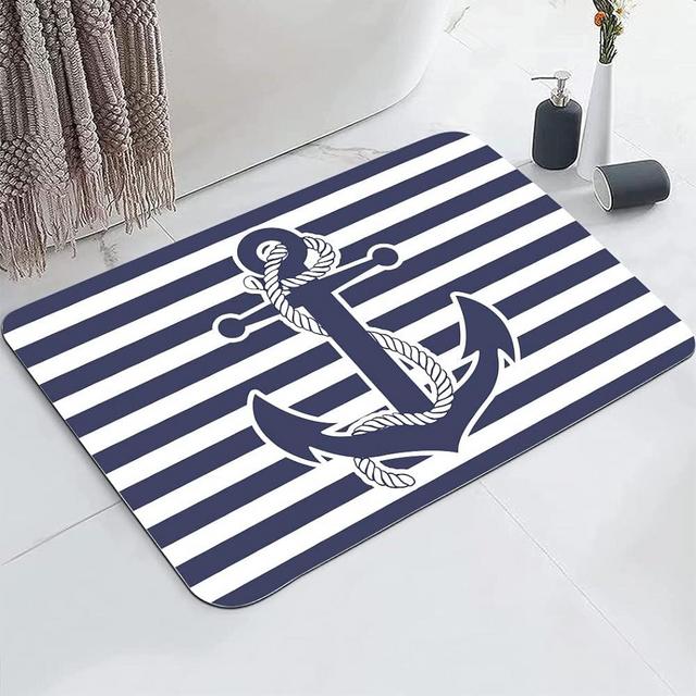 YISUMEI Nautical Anchor Bathroom Mat, Non-Slip Super Absorption Bath Carpet with Rubber Backing, Fit Under Bathroom Doormat Floor Rugs for Shower Buthtub Sink, 17"x24"