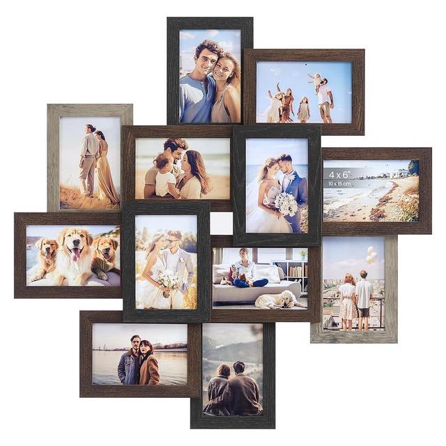 SONGMICS 4x6 Collage Picture Frames, 12-Pack Photo Collage Frame for Wall Decor, Glass Front, Assembly Required, Maroon Brown, Heather Greige, Ash Black