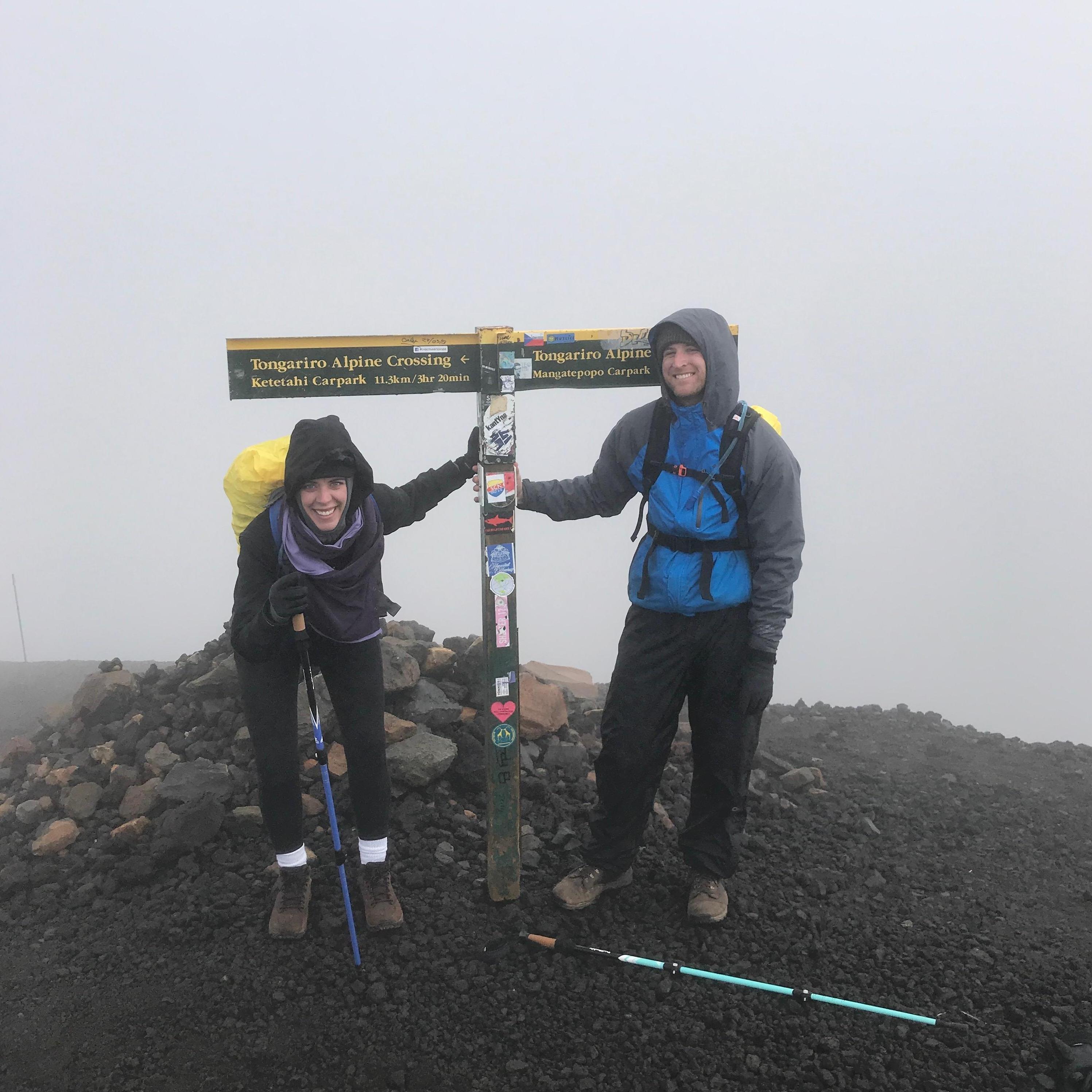 Up in the clouds, halfway through the Tongariro Alpine Crossing in New Zealand