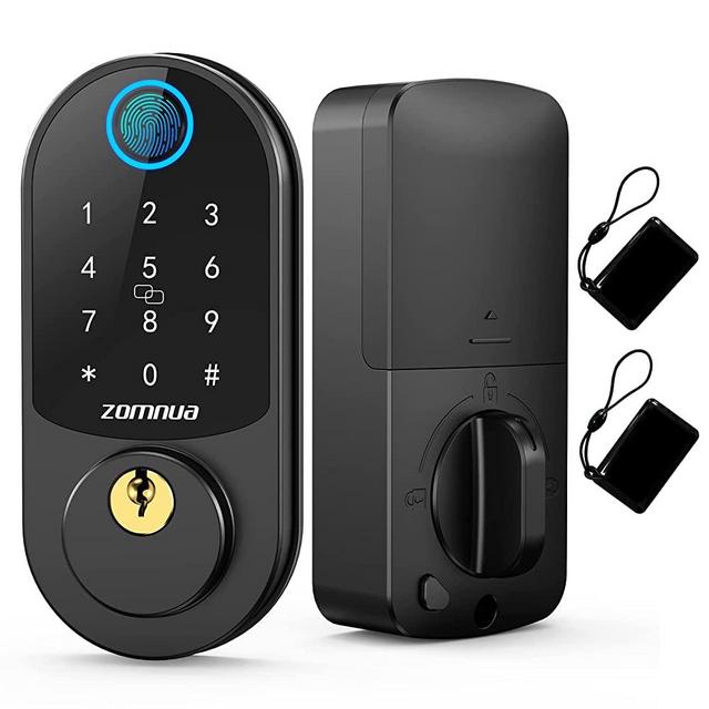 Fingerprint Door Lock, Zomnua Keyless Entry Door Lock with Keypads, Electronic Digital Deadbolt Smart Lock for Front Door, Support IC Cards, Touchscreen Auto Lock, Anti-Peeking Password