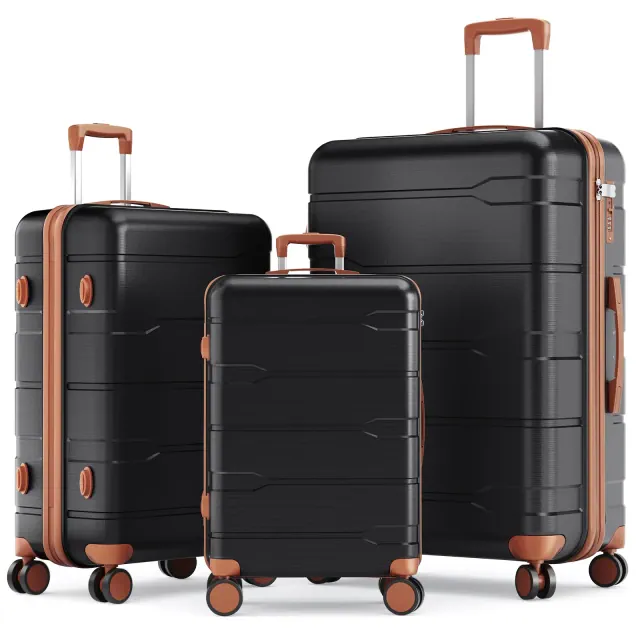 SKONYON 3 Piece Hardshell Luggage Sets Checked Spinner PC & ABS Luggage Set with YKK Zipper and TSA Lock