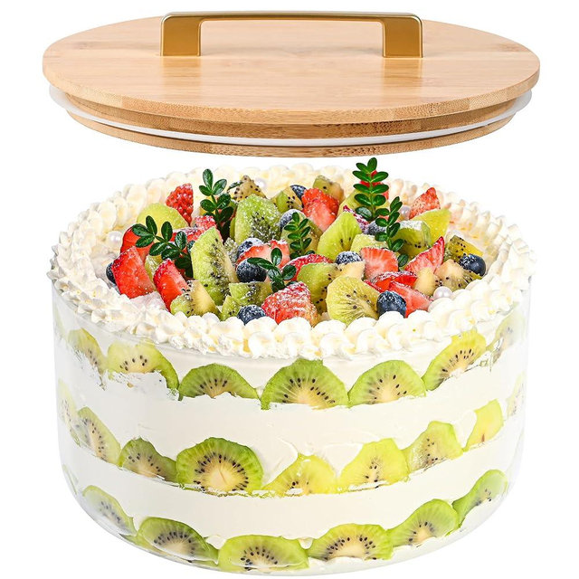 Large Salad Bowl, 155 oz Trifle Bowl Glass with Sealed Lid,Large Glass Food Storage Versatile Serving Bowl for Laying Ice Cream,Cake,Cupcake,Salad,Fruit,Baking,Dessert and Party Diy, Microwave Safe