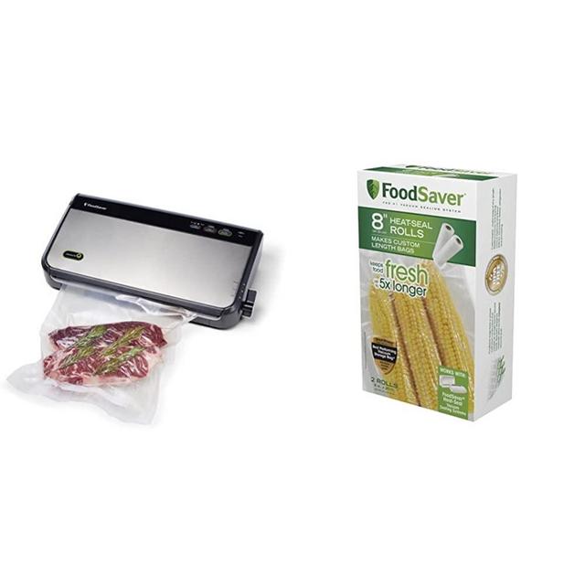 FoodSaver FM2435 Vacuum Sealer Machine with Bonus Handheld Vacuum Sealer and Starter Kit, Safety Certified, Silver & 8" x 20' Heat-Seal Roll, 2-Pack - FSFSBF0526-000