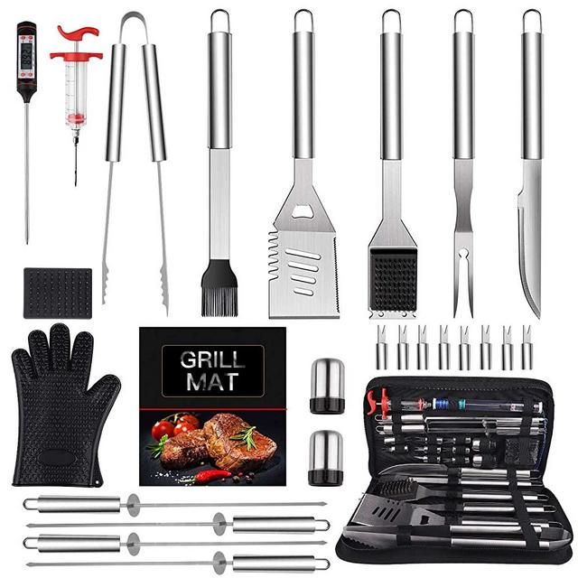 BearMoo BBQ Grilling Accessories Grill Tools Set, 26 PCS Stainless Steel Grilling Kit for Men Women, Barbecue Utensil for Camping, Kitchen,with Thermometer and Meat Injector