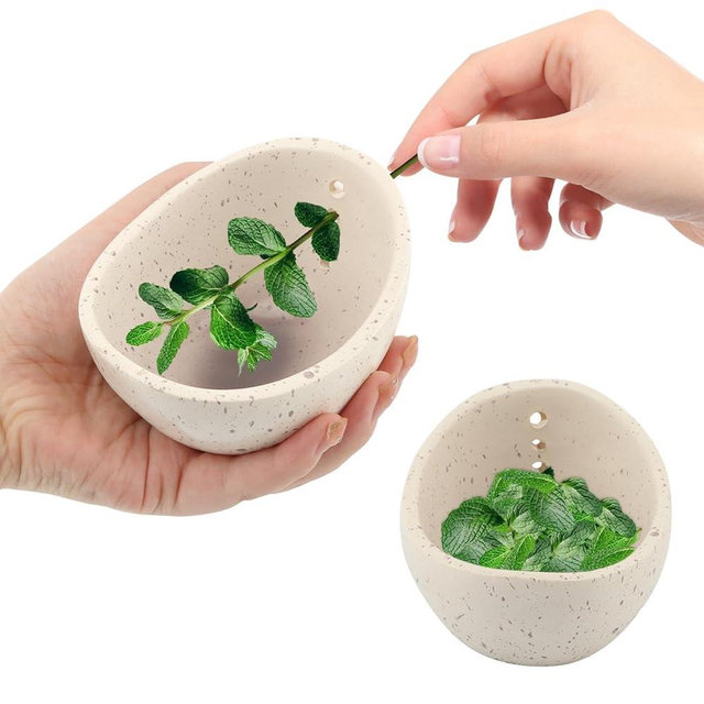 Pottery Herb Stripper Bowl, Handmade Ceramic Herb Peeling Cup with Different Hole Sizes for Separating Leaves and Stems(Color:White)