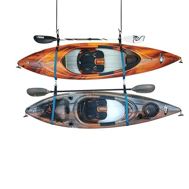 Double Kayak Storage Strap System - for Indoor and Outdoor Kayak & SUP Paddle Board Hangers - Comes with Paddle Clips - PS1954, Black; Turquoise