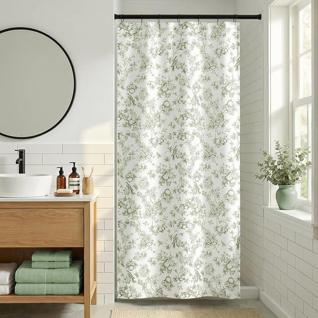 jinchan Small Stall Vintage Floral Shower Curtain Waterproof Fabric Botanical Flower Plant Shower Curtains for Bathroom Elegant Luxury with 7 Hooks Eden Green 36x72 Inches