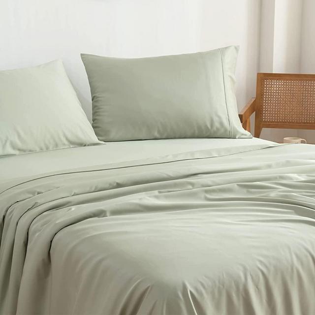 Bamtek 100% Viscose from Bamboo Sheets King Size Bed - Soft Luxury Bed Sheets King - Cooling Sheets for Hot Sleepers King Size - 4 Piece King Sheet Set with 17' Deep Pockets - King Bed Sheets (Sage)