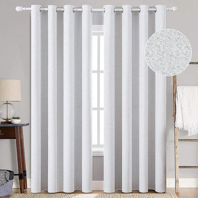 MIULEE White Blackout Curtains Linen Textured for Bedroom Nursery Thermal Insulated Room Darkening Grommet Curtains/Drapes for Living Room Decoration 52x84 Inch Greyish White 2 Panels