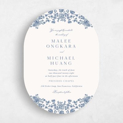 Beige Oval Wedding Invitation - Justine Classic