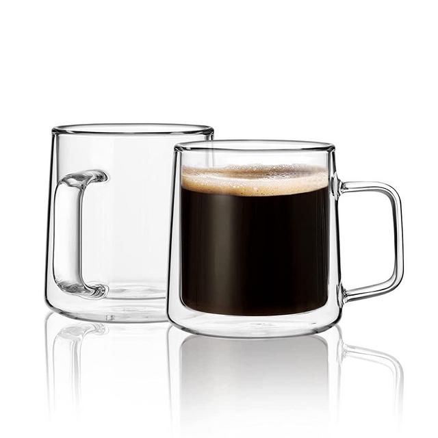 CNGLASS Large Double Wall Glass Coffee Mug 500ml/17 oz, Insulated Clear  Coffee Cup with Handle, Set of 1