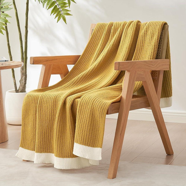 Amélie Home Chenille Waffle Throw Blanket for Couch, Reversible Soft Cozy Knit Blanket Lightweight Warm Decorative Throw for Sofa, Bed, Living Room,Ginger,50 x 60 inch