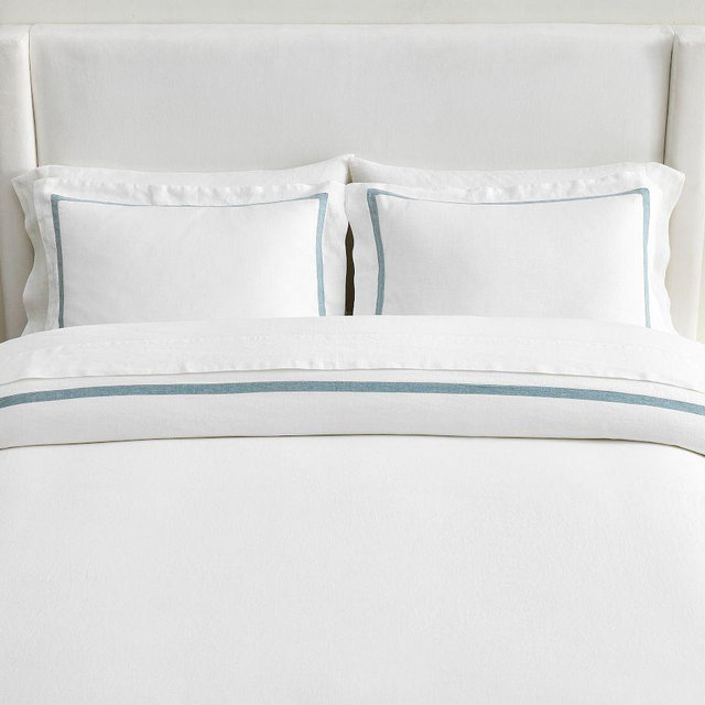 Belgian Flax Linen Frame Duvet Cover, White/Chambray, King/Cal. King