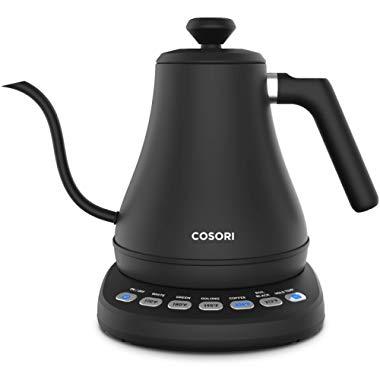 COSORI Electric Gooseneck Kettle with 5 Variable Presets, Pour Over Coffee Kettle & Tea Kettle, 100% Stainless Steel Inner Lid & Bottom, 1200 Watt Quick Heating, 0.8L, Matte Black