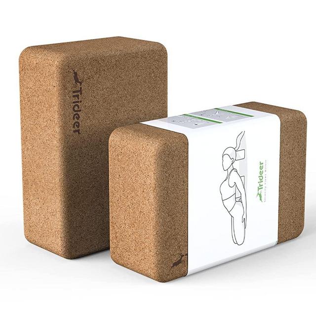 Trideer Cork Yoga Blocks, 2 Pack Natural Cork Block, High Density Yoga Bricks with Non Slip Surface, Eco-Friendly Yoga Accessories for Women, Ideal for Yoga, General Fitness, Pilates, Stretching, Toning Workouts, 9''*6''*3''