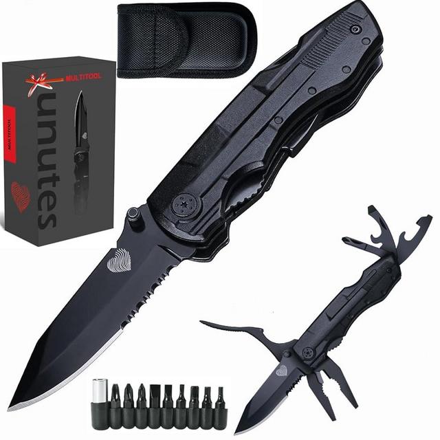 Unutes 14 in 1 Multitool Pocket Knife for Men, Tactical Multi-Tool Plier 9-in-1 screwdriver set with Nylon Sheath for Survival, Camping, Gifts for Dad, Husband