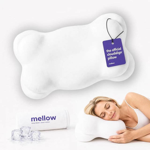 Mellow CloudAlign Memory Foam Pillow for Neck & Shoulder Support, Dual Height Ergonomic Cervical Pillow for Side Back & Stomach Sleepers, Contoured Orthopedic Bed Pillow with Washable Cover, High