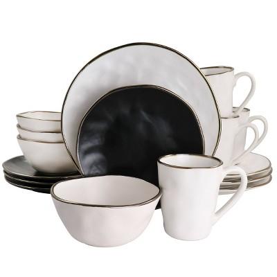 16pc Roman Stoneware Dinnerware Set with Rim Gold - Elama
