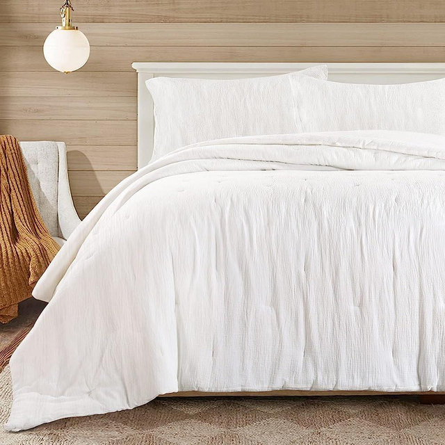 HOMBYS Soft Muslin Comforter Lightweight Oversized King Comforter 120x120, 100% Cotton Breathable Gauze White Bedding Comforter Duvet Insert