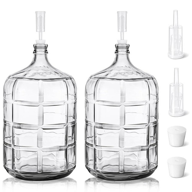 Suzile 2 Pieces 5 Gallon Glass Carboy 5 Gallon Glass Water Jug with Drilled Silicone Stoppers and Airlock Fermenting Carboy Clear Beer Wine Fermenter for Beer Wine Making Equipment