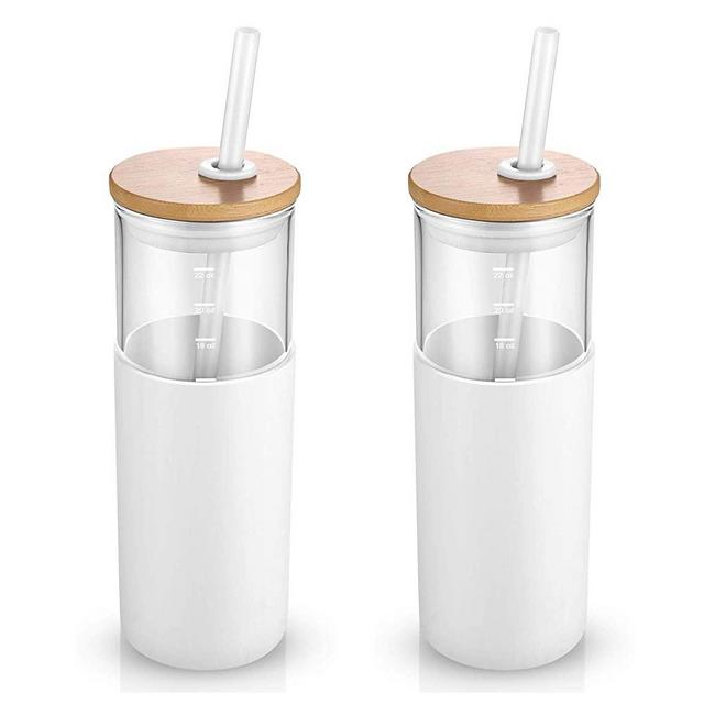 Tronco 24oz Glass Tumbler Glass Water Bottle Straw Silicone Protective Sleeve Bamboo Lid - BPA Free