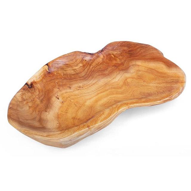 Natural Wood Fruit Bowl 11-13 inch, CIN&GO Unique Handmade Wood Serving Platter, Wood Fruit Snack Dish for Sandwich Bread Serving, Appetizer Display, Vintage Ring Dish, Hand Carved Artworks